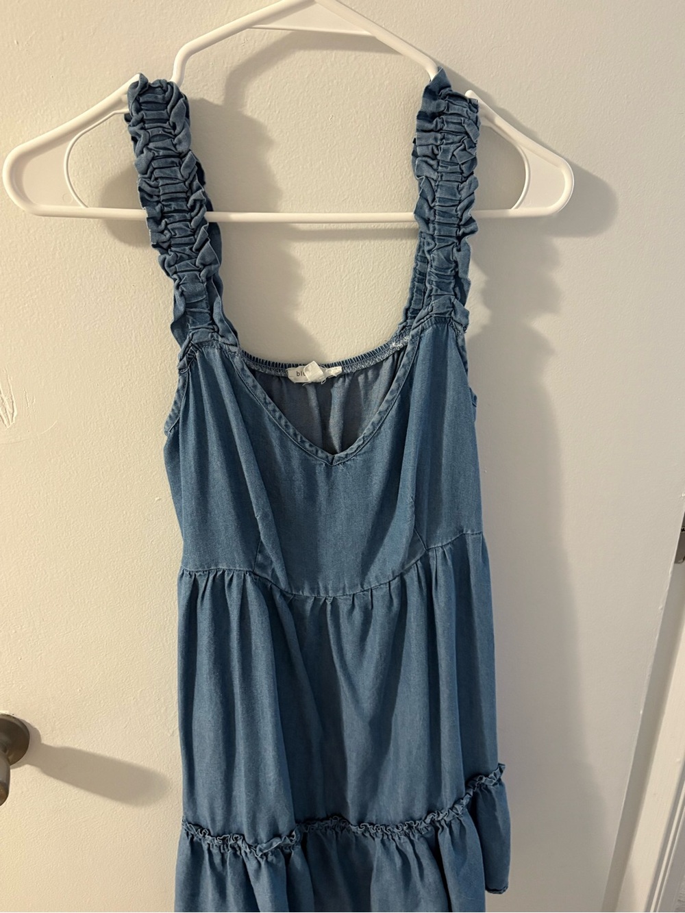 Blu Pepper Denim-Style Ruffle Strap Tiered Dress - Blue